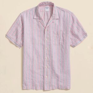 BROOKS BROTHERS Irish Linen Camp Collar, Archive Stripe Short-Sleeve
